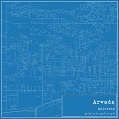 Blueprint US city map of Arvada, Colorado.