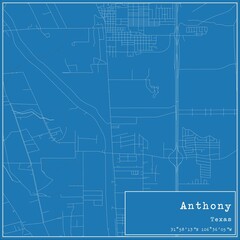 Blueprint US city map of Anthony, Texas.