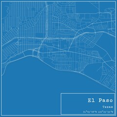 Blueprint US city map of El Paso, Texas.
