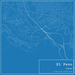 Blueprint US city map of El Paso, Texas.