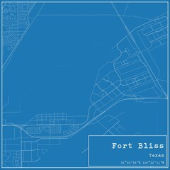 Blueprint US city map of Fort Bliss, Texas.