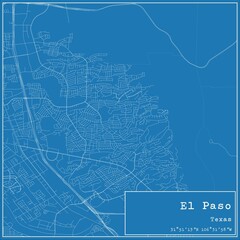 Blueprint US city map of El Paso, Texas.