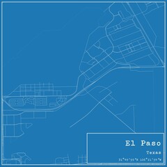Blueprint US city map of El Paso, Texas.