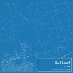Blueprint US city map of Midland, Texas.