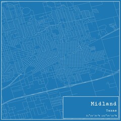 Blueprint US city map of Midland, Texas.