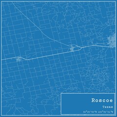 Blueprint US city map of Roscoe, Texas.