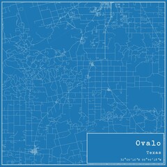 Blueprint US city map of Ovalo, Texas.