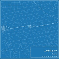 Blueprint US city map of Loraine, Texas.