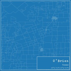 Blueprint US city map of O'Brien, Texas.