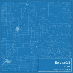 Blueprint US city map of Haskell, Texas.