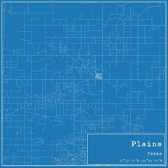 Fototapeta premium Blueprint US city map of Plains, Texas.