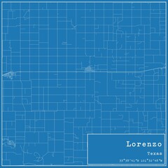 Blueprint US city map of Lorenzo, Texas.