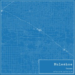 Blueprint US city map of Muleshoe, Texas.