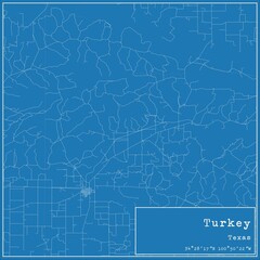 Blueprint US city map of Turkey, Texas.