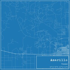 Blueprint US city map of Amarillo, Texas.