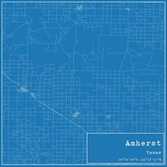 Blueprint US city map of Amherst, Texas.