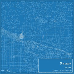 Blueprint US city map of Pampa, Texas.