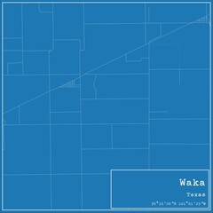 Blueprint US city map of Waka, Texas.