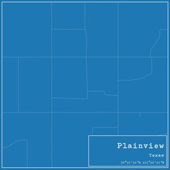 Blueprint US city map of Plainview, Texas.