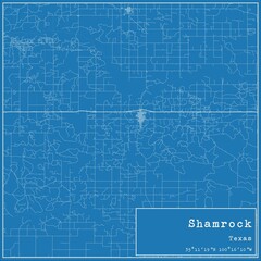 Fototapeta premium Blueprint US city map of Shamrock, Texas.