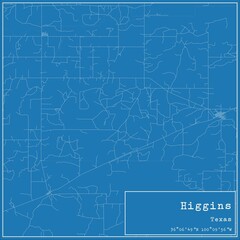 Fototapeta premium Blueprint US city map of Higgins, Texas.