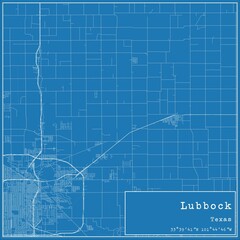 Blueprint US city map of Lubbock, Texas.