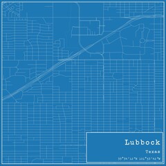 Blueprint US city map of Lubbock, Texas.