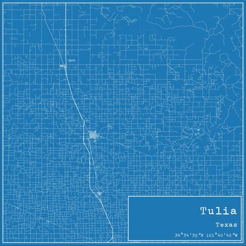 Blueprint US city map of Tulia, Texas.