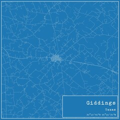 Blueprint US city map of Giddings, Texas.