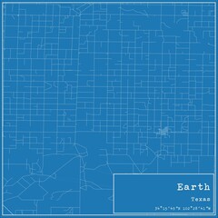 Blueprint US city map of Earth, Texas.