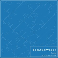 Blueprint US city map of Bleiblerville, Texas.
