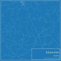 Fototapeta premium Blueprint US city map of Lincoln, Texas.