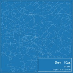 Blueprint US city map of New Ulm, Texas.