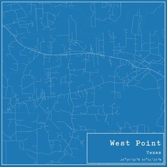 Blueprint US city map of West Point, Texas.