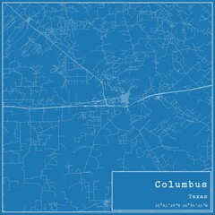 Blueprint US city map of Columbus, Texas.