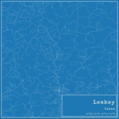 Blueprint US city map of Leakey, Texas.