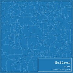 Blueprint US city map of Muldoon, Texas.