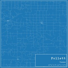 Blueprint US city map of Follett, Texas.