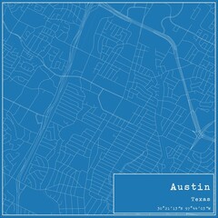 Blueprint US city map of Austin, Texas.