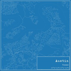 Blueprint US city map of Austin, Texas.