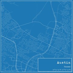 Blueprint US city map of Austin, Texas.