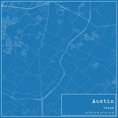 Blueprint US city map of Austin, Texas.