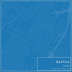 Blueprint US city map of Austin, Texas.