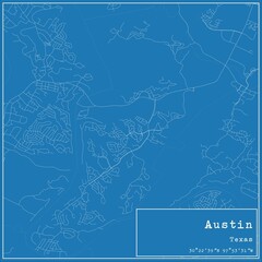 Blueprint US city map of Austin, Texas.