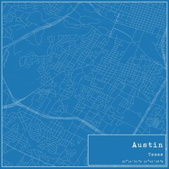 Blueprint US city map of Austin, Texas.