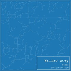 Blueprint US city map of Willow City, Texas.