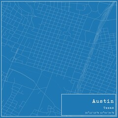 Blueprint US city map of Austin, Texas.