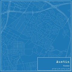 Blueprint US city map of Austin, Texas.