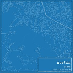 Blueprint US city map of Austin, Texas.