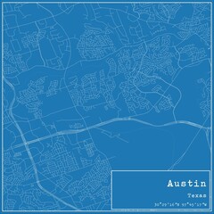 Blueprint US city map of Austin, Texas.